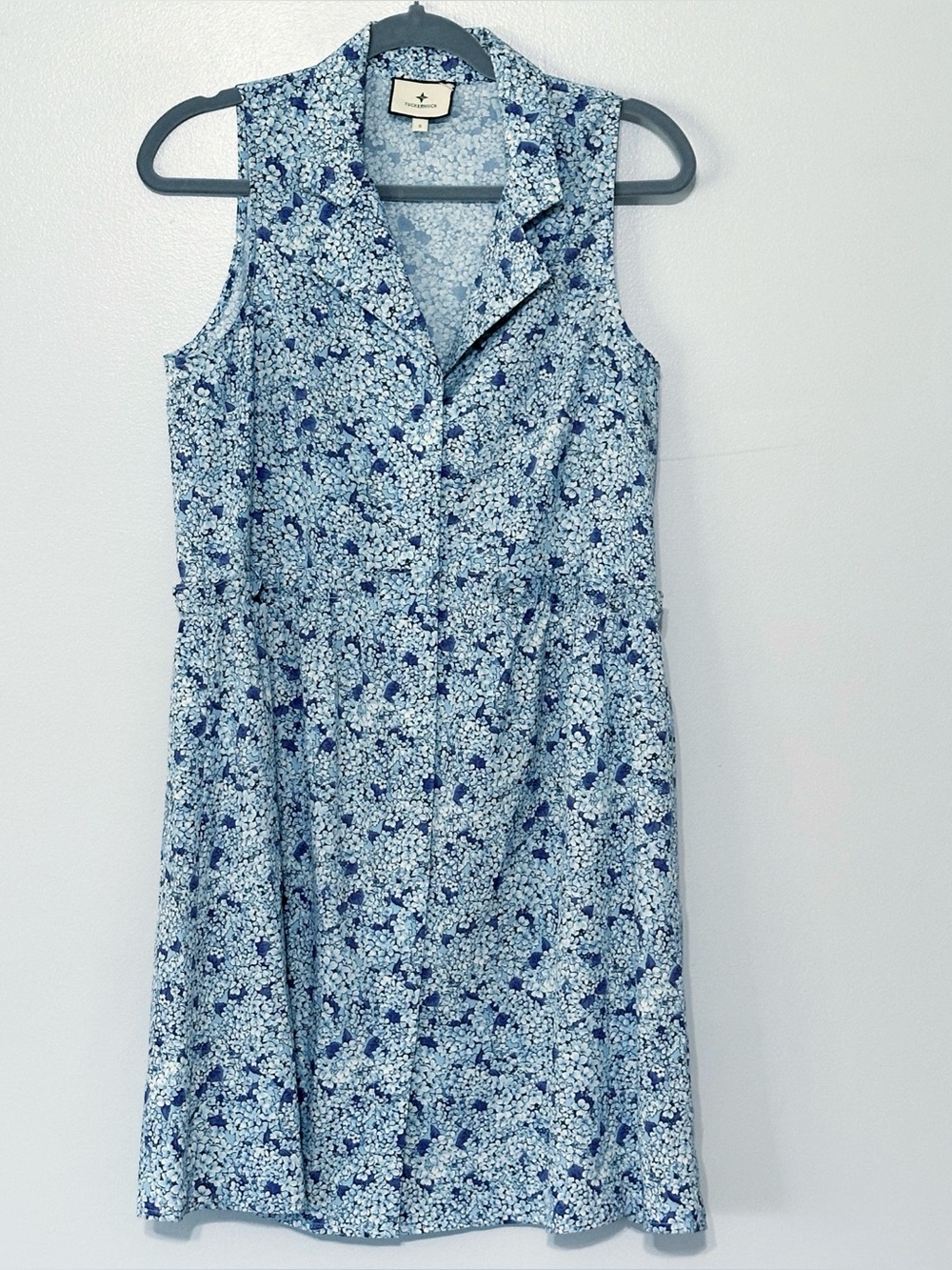 Tuckernuck Royal Mini Shirt Dress Blue Hydrangea Floral Size Small